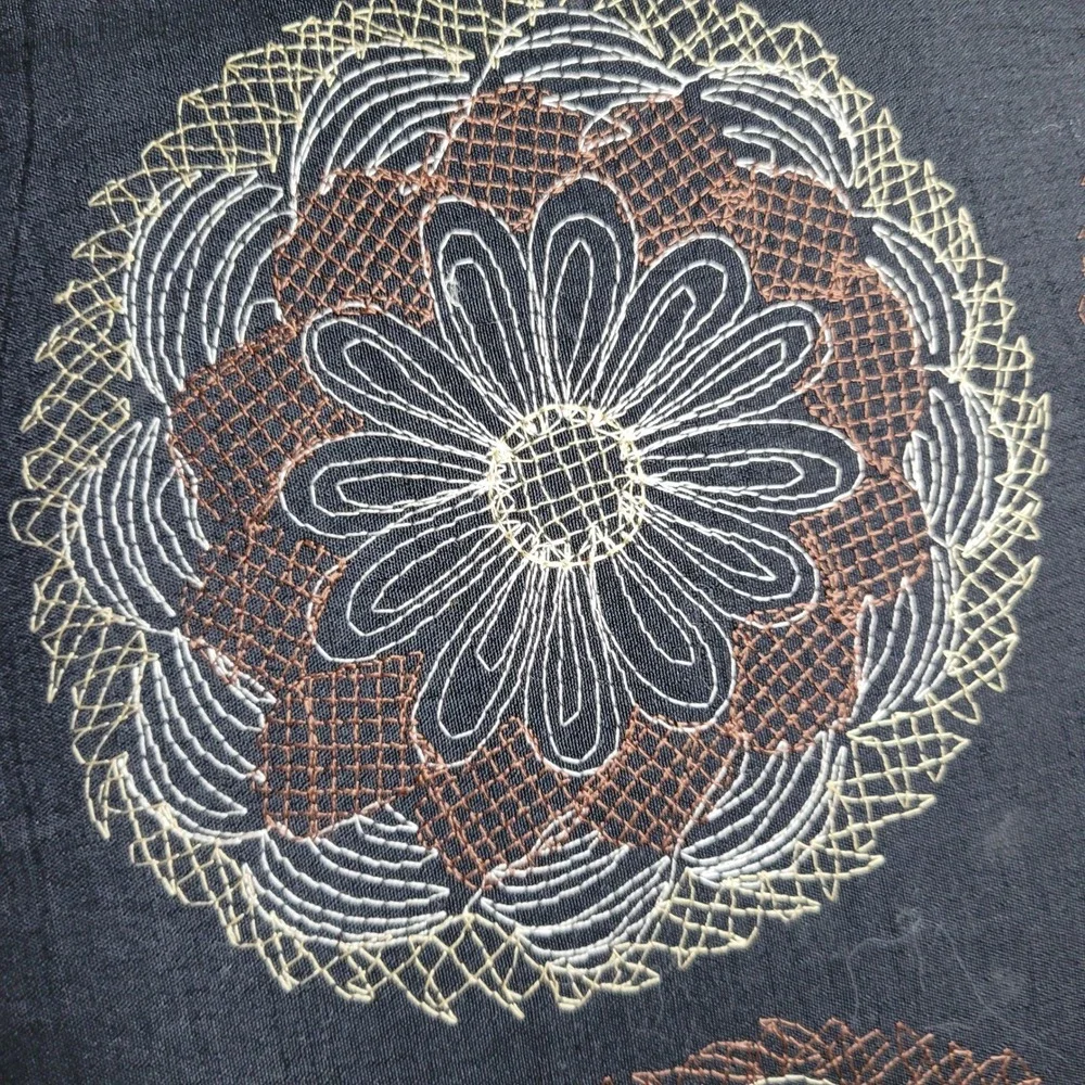 Pier 1 Imports Black Gold Copper Embroidered Mandala Floral Throw Down Pillow